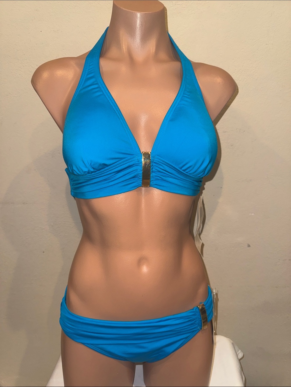 NWT 2Bamboo bikini halter set size S 32-34B/C PEA